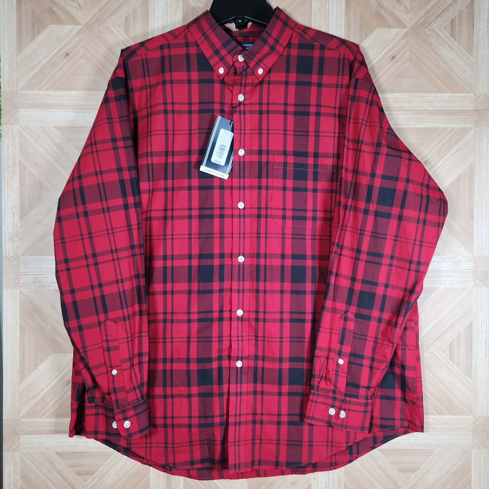 Roundtree & Yorke Mens Xl Red Black Plaid Luxury Cotton Button Down Shirt New